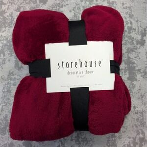 Storehouse Decorative Throw Blanket Burgundy Red Plush Faux Fur 50x60 NEW